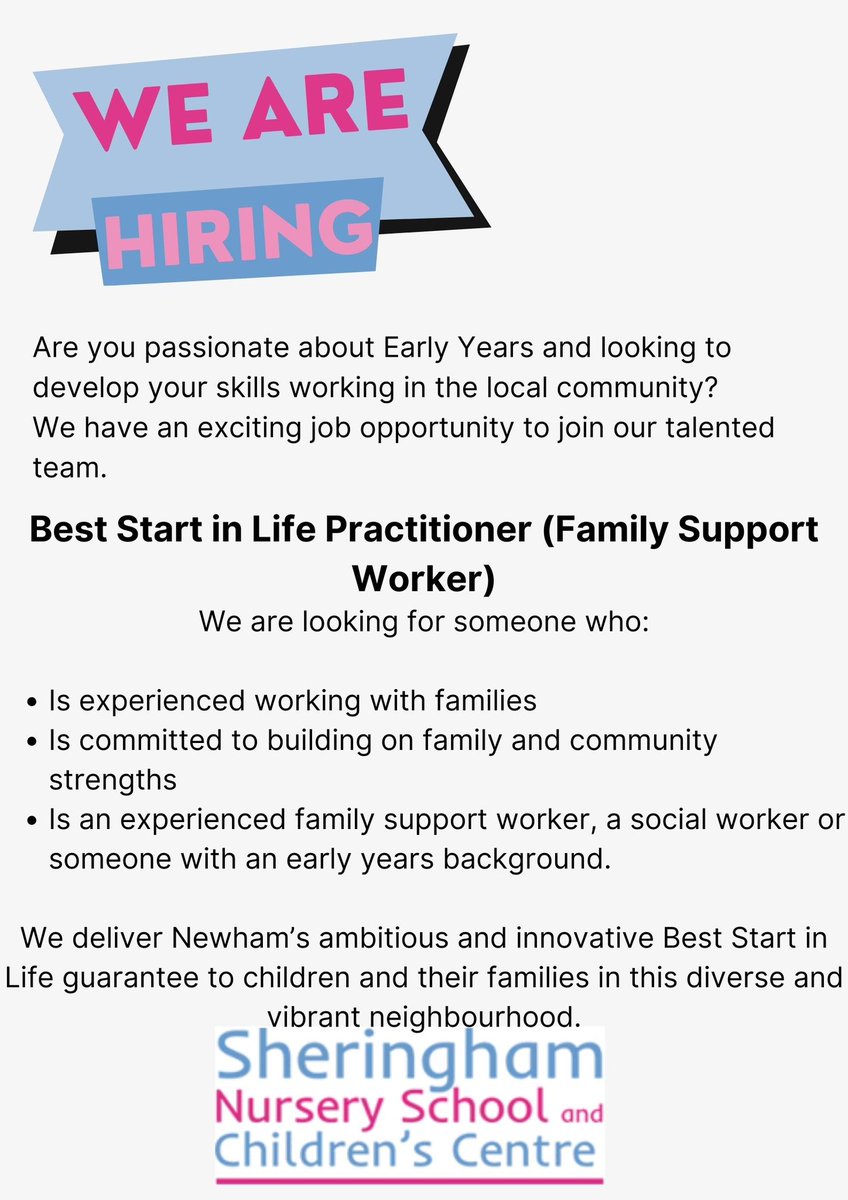 Would you like to join our team? We are looking for a Best Start in Life Practitioner (Family Support Worker) For information and to apply - ats-theeducationspace.jgp.co.uk/vacancies/2751…