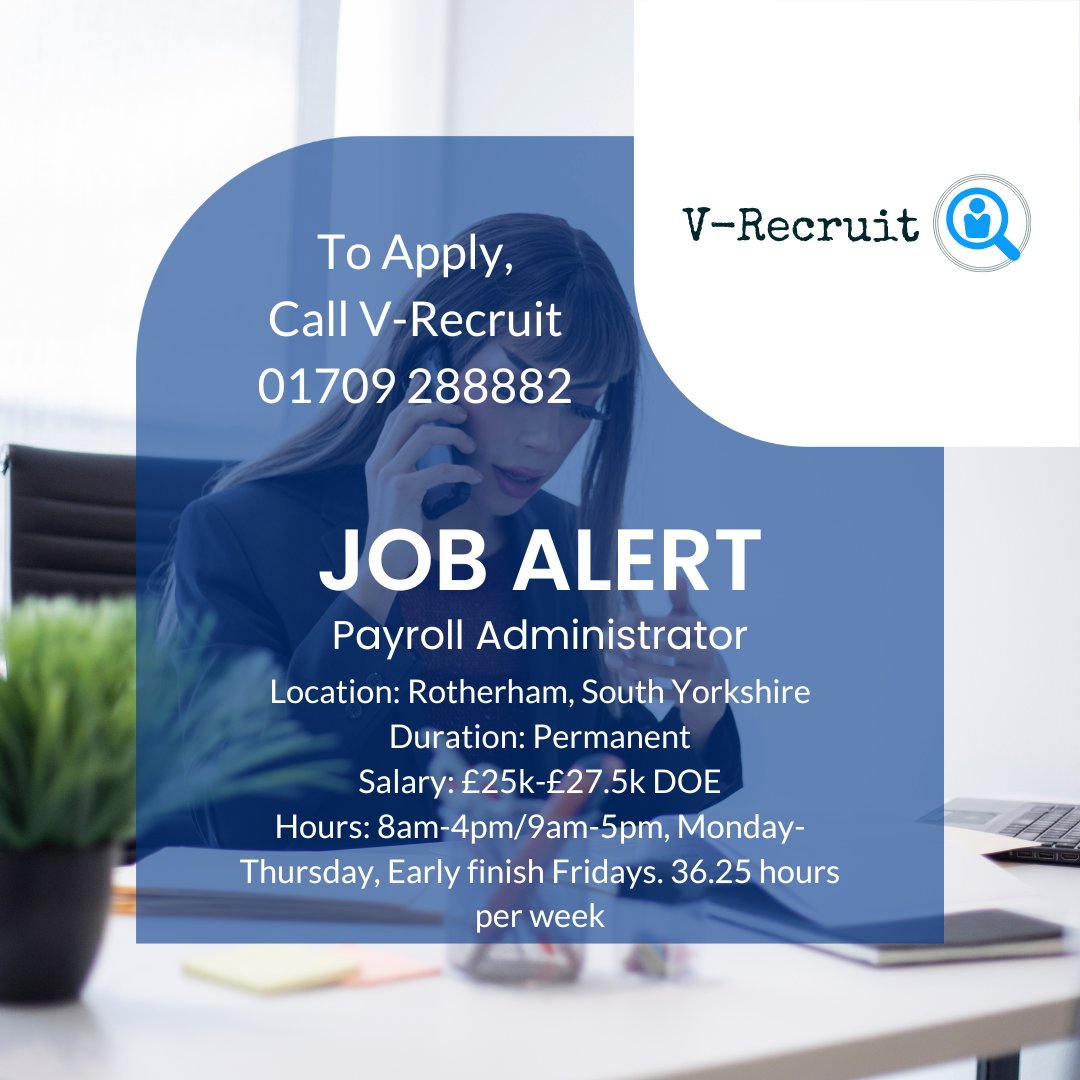 #jobalert #job #jobs #jobvacancy #jobvacancies #Rotherhamjobs #rotherhamwork #Barnsleyjobs #barnsleywork #Southyorkshirejobs #payrolljobs #payrollwork #payrolladmin #payrolladministrator #hybribwork #hybridjobs #payrollvacancies #payrollvacancy