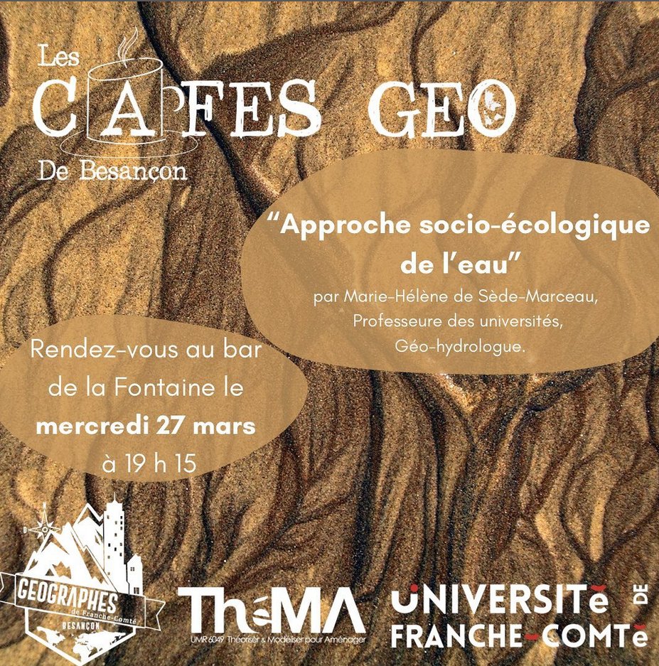 Laboratoire ThéMA (@labothema) on Twitter photo 🗣️💦🍻 #CaféGéo demain !
L'AGFC organise un café géo intitulé "Approche socio-écologique de la ressource en eau ☔️" animé par MH De Sède-Marceau, professeur en géographie <a href="/LaboTheMA/">Laboratoire ThéMA</a>
⏲le 27 Mars à 19h15 au bar "la Fontaine", place de la révolution à Besançon.
Entrée libre ! 🗣️💦🍻 #CaféGéo demain !
L'AGFC organise un café géo intitulé "Approche socio-écologique de la ressource en eau ☔️" animé par MH De Sède-Marceau, professeur en géographie <a href="/LaboTheMA/">Laboratoire ThéMA</a>
⏲le 27 Mars à 19h15 au bar "la Fontaine", place de la révolution à Besançon.
Entrée libre !