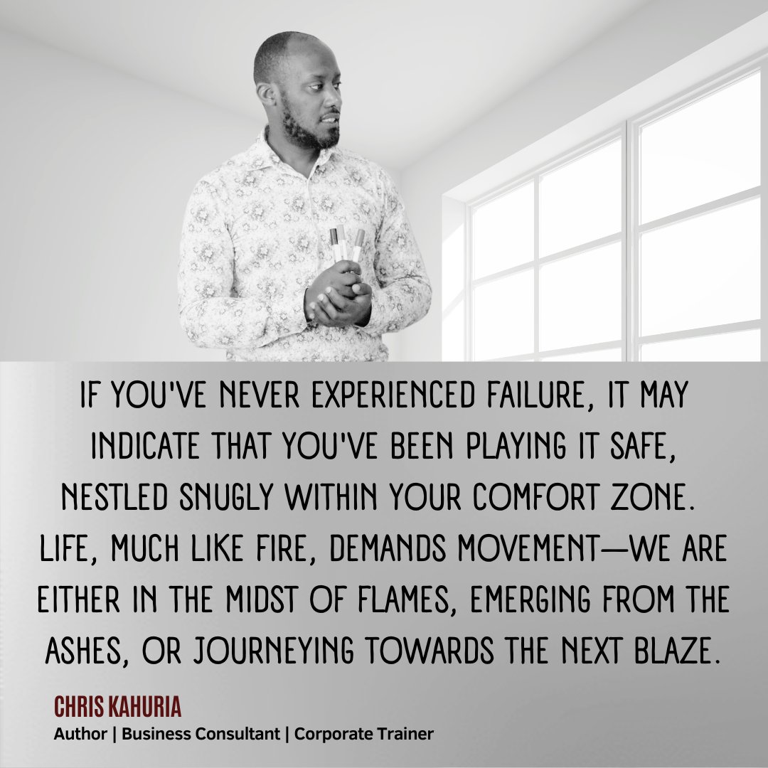 ChrisKahuria's tweet photo. If you've never experienced failure, it may indicate that you've been playing it safe, nestled snugly within your comfort zone. But let me remind you, dear reader, that stagnation is its own form of failure. https://t.co/QwaOHPMcxe