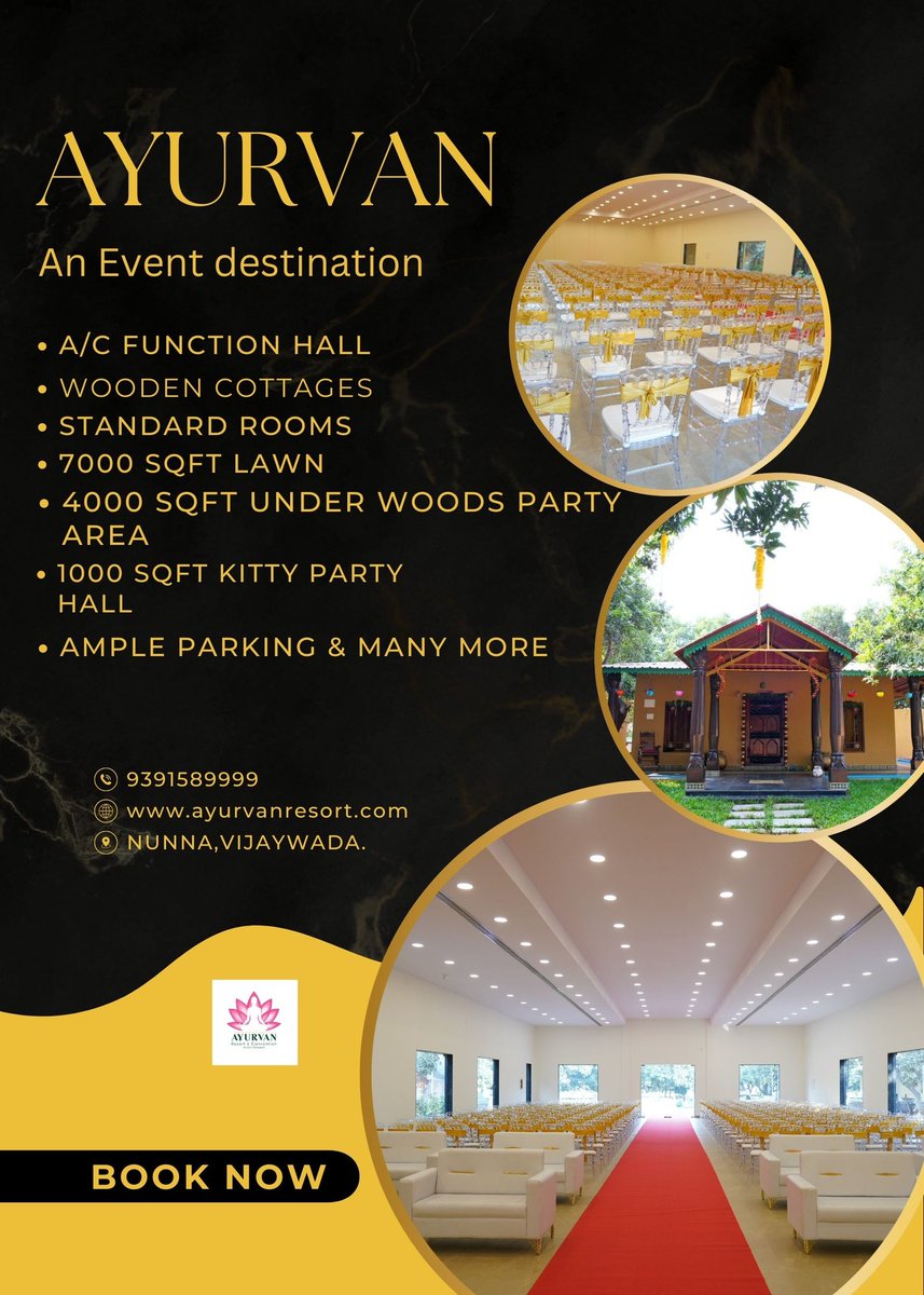 AyurvanResort's tweet photo. Ayurvan Resort &amp; Convention, An Event Destination...
8008333393, 9391589999 

#ayurvanresort #resorts #convention #cottages #venues #weddings #events #birthdayparties #eventmanagers #functionhalls #destinationweddings #parties #corporateevents #socialevents #eventsinvijayawada https://t.co/m4ip75U264