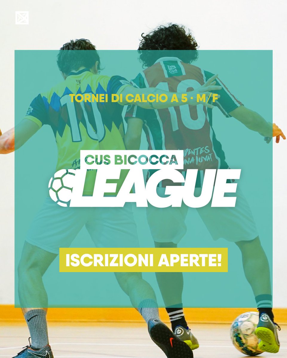 📣 ISCRIZIONI APERTE PER LA #CUSBICOCCALEAGUE!
⚽5️⃣ Il #torneo di #calcioa5 in Bicocca MASCHILE E FEMMINILE

🔥 Raduna subito la tua squadra!

🙌 Torneo maschile dal 18 aprile al 24 maggio e uno femminile one-day il 18 maggio.

ℹ️ INFO e AGGIORNAMENTI:  cusbicocca.it/tornei/league/