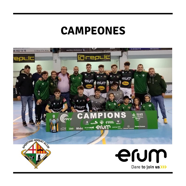 ¡Enhorabuena al #SportingHoquei, campeón autonómico junior de la Comunidad Valenciana y  mucha suerte para los próximos desafíos! 🏆🎉
Desde el #GrupoErum continuaremos apoyando al club y celebrando cada uno de los éxitos cosechados.
#FederacióPatinatgeComunitatValenciana
