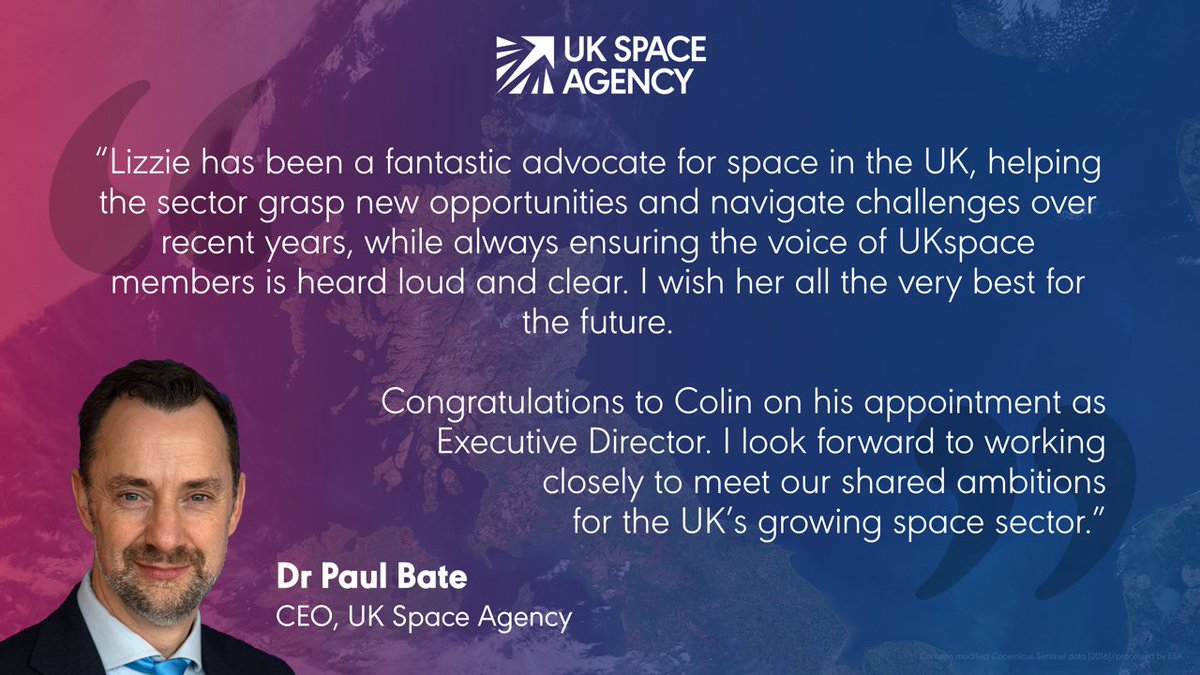 All the very best to Lizzie Kerr as she steps down as Director of @UKspace, and congratulations to Colin Baldwin who will take up the role of Executive Director from July! 👏🚀🛰️