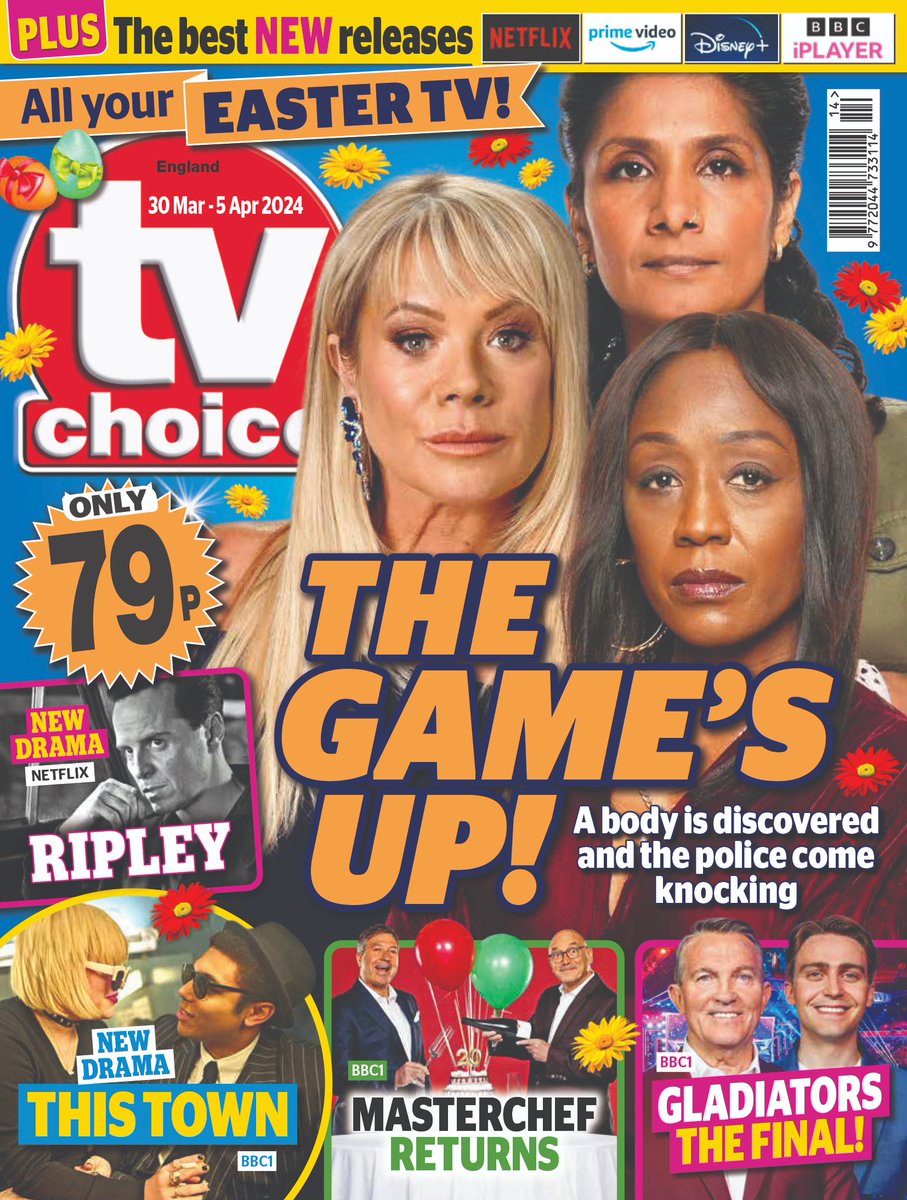 Grab the latest issue now! #EastEnders is on the cover, and the police come knocking after a body is discovered. Plus: all your Easter TV, #AndrewScott stars in Ripley, new drama #ThisTown, #MasterChef returns and #Gladiators reaches the final. Enjoy!