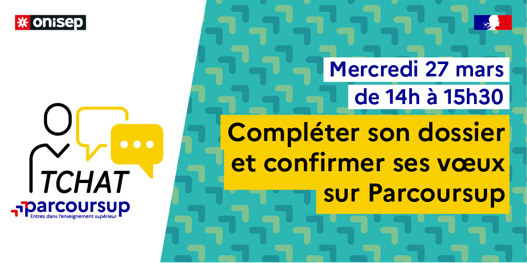 #Tchatonisep 📢 J-1 avant le #Tchat spécial #Parcoursup : compléter son dossier et confirmer ses vœux 🗣️ Les conseillers @Parcoursup_info répondront en direct à vos questions 📆 mer 27/03 🕑14h-15h30 👉 ow.ly/izcH50R1li2 #orientation #étudessupérieures #enseignementsup