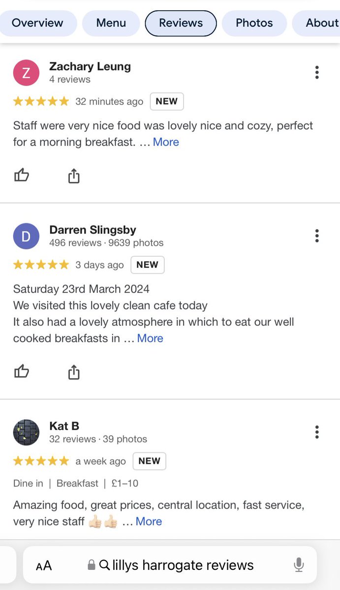 Fantastic to see the team at Lilly’s Cafe smashing it with so many recent 5* Google reviews!

🍰Delicious homemade food &amp; cakes, coffees and the best Club Sandwich 🍰 

#cafe #Harrogate #cakes #homemade #indie #independent #coffee #tea