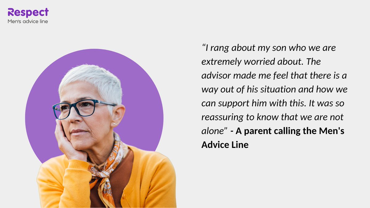 Did you know that the Respect Men’s Advice Line also supports male victims' friends and family? If you're concerned that your son, brother, father, or friend is experiencing domestic abuse, get in touch. ☎️0808 8010327 💻info@mensadviceline.org.uk 💬mensadviceline.org.uk