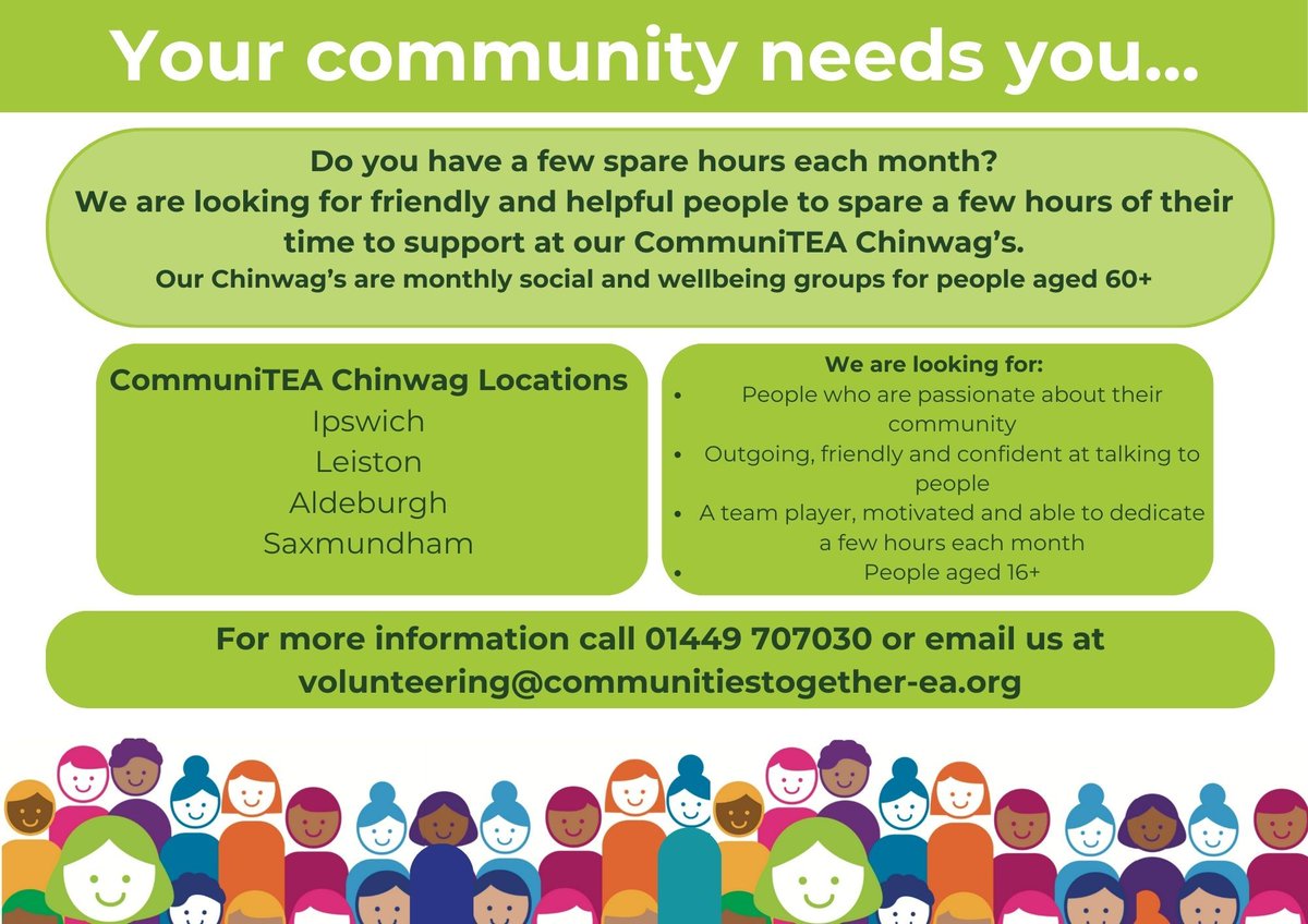 Your community needs you...

Email us at volunteering@communitiestogether-ea.org to find out more!