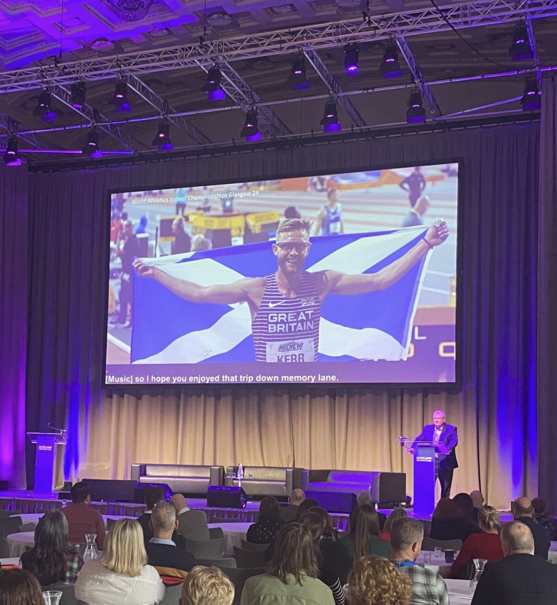 A poignant, enjoyable and thought provoking speech from @PaulBush8, taking the audience through his impressive 20 year journey 👏🏼 Highlighting the span of impressive events on Scotland’s #perfectstage spotting trends, opportunities and challenging times  ahead. 

#NEC24
