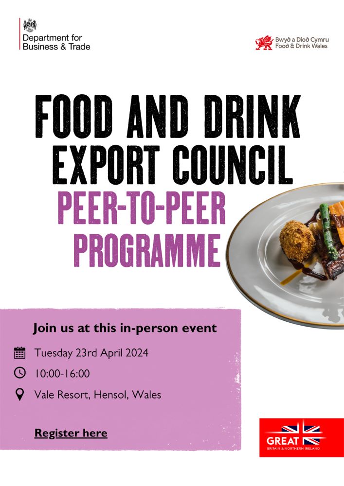 Delivered in partnership between @biztradegovuk and @WelshGovernment, join the Food and Drink Export Council (FDEC) for a free networking event for food and drink exporters based in Wales. 🗓️ 23 April ⏰ 10:00 - 16:00 For more info/ register to attend: eu.eventscloud.com/website/13753/