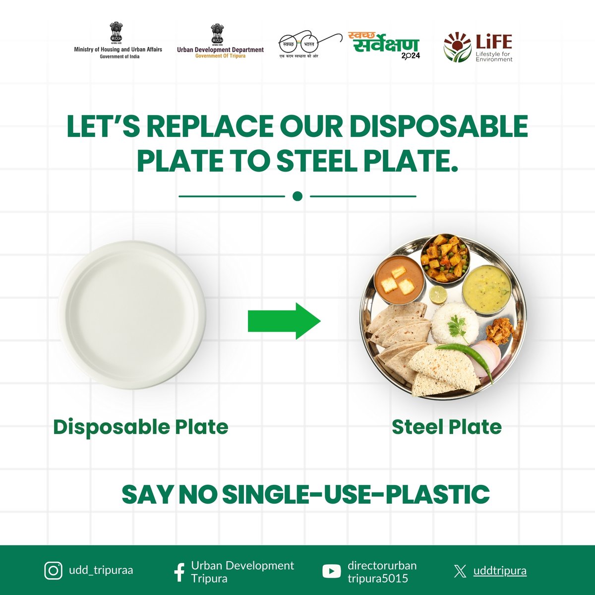 SAY NO SINGLE-USE-PLASTIC.
@MoHUA_India
@mygovtripura
@SwachhBharatGov
#swachhTripura #swachhsarvekshan2024 #tripura #pollutionfreetripura #plasticfree #plasticban #noplasticshop #saynotoplastic #hargharjhola