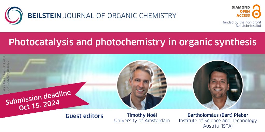 Invitation to submit to the new thematic issue “#Photocatalysis and #photochemistry in #OrganicSynthesis” ed. by Timothy Noël @tnoel82 @NoelGroupUVA @UvA_Amsterdam and Bart Pieber @PieberLab @ISTAustria in #BJOC 🔓.

Submission deadline: 📅 Oct 15, 2024
👉 beilstein-journals.org/bjoc/series/13…