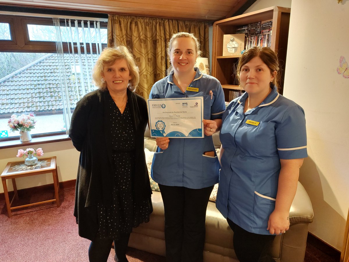 NHS Fife Research & Development (@nhsfiferesearch) on Twitter photo Spreading good vibes! 🌟 Fiona King, Care Home Manager at Auchtermairnie Care Home, and her team proudly received their <a href="/EnrichScotland/">ENRICH Scotland</a> certificate. This photo captures their genuine joy and pride in their exceptional work. 📸 Join ENRICH to enhance care homes through research! Spreading good vibes! 🌟 Fiona King, Care Home Manager at Auchtermairnie Care Home, and her team proudly received their <a href="/EnrichScotland/">ENRICH Scotland</a> certificate. This photo captures their genuine joy and pride in their exceptional work. 📸 Join ENRICH to enhance care homes through research!