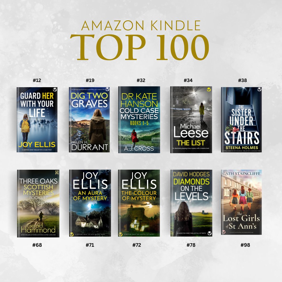 🎉 Huge shoutout to Joy Ellis, Helen H. Durrant, Steena Holmes, Gerald Hammond, Michael Leese, A.J. Cross, Cath Staincliffe and David Hodges for soaring into the Amazon Kindle top 100 chart! 🚀 Thank you to our amazing readers—keep the book love flowing! Happy reading! 📚✨