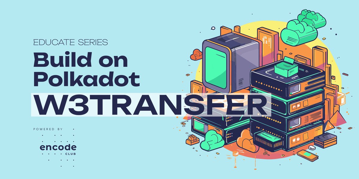 Apillon's tweet photo. We’re excited to announce the Build on @Polkadot: W3Transfer challenge brought to you by Apillon &amp; @encodeclub.

Join in for a month of workshops to build the next decentralized file sharing dapp.📂

Prize pool: 💰$10,000

Register👉https://t.co/rMGULkO7p0 https://t.co/emDZlyUHB6