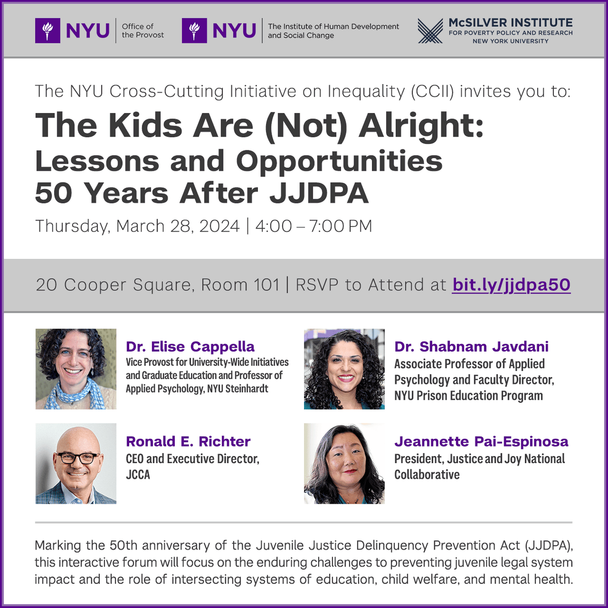 THURSDAY: Don't miss The Kids Are (Not) Alright: Lessons and Opportunities 50 Years After JJDPA. Hear from top experts on youth, community strengthening, and inequality in our criminal justice system. Learn more and RSVP to attend: createsend.com/t/i-593DB53918…