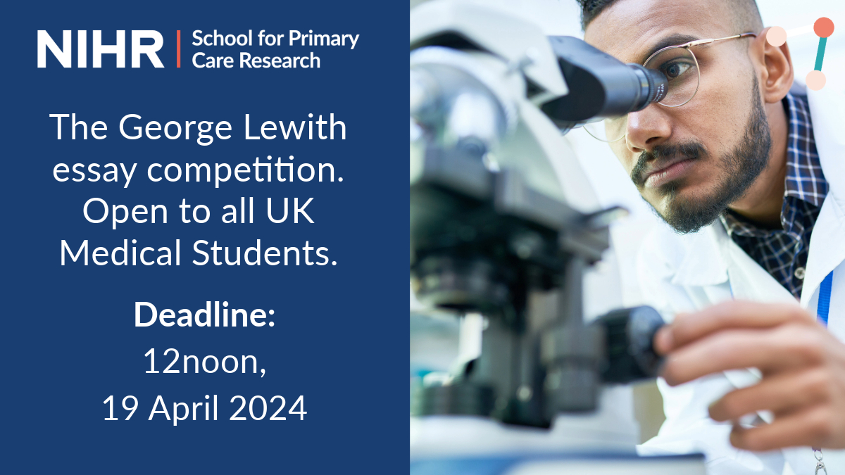 The 2024 George Lewith prize is currently open to any UK medical undergraduates. Find out how to apply & win a place at the @sapcacuk ASM: spcr.nihr.ac.uk/career-develop… 🗓️Closing date - 12noon, 19 Apr 2024 #medicalstudents #generalpractice #PrimaryCare #undergraduate