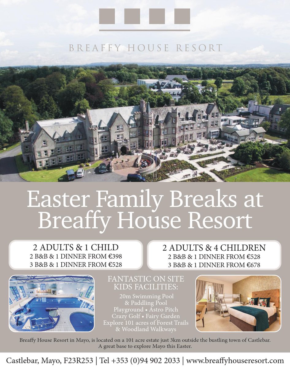 Easter Family Breaks at Breaffy House Resort Mayo,
with fantastic Kids Facilities
#springintosavings #eastertreats #weekendgetaway #betterinbreaffy #destinationbreaffy