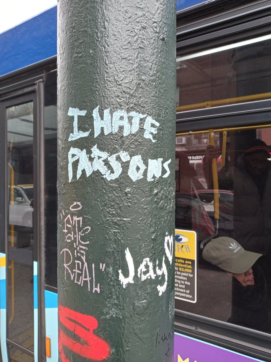 GeneGritzan's tweet photo. Caught some disgruntled girls from Parsons School of Design tagging the bus stop. #streetlife #lol #nyc #photography #photo #graffiti #girlpower #resist #rebellion #teens #parsonsproud #artschool @parsonsdesign @TheNewSchool https://t.co/x13JgayFFo