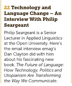 The language pieces in April emag are fab: @englangblog on lang of migration @lynneguist on children's use of personal pronouns @philipseargeant interviewed on his new book, change & technology, Laura Burdon on lang of Junior Docs strike & Jennifer Kemp on please & thank you.