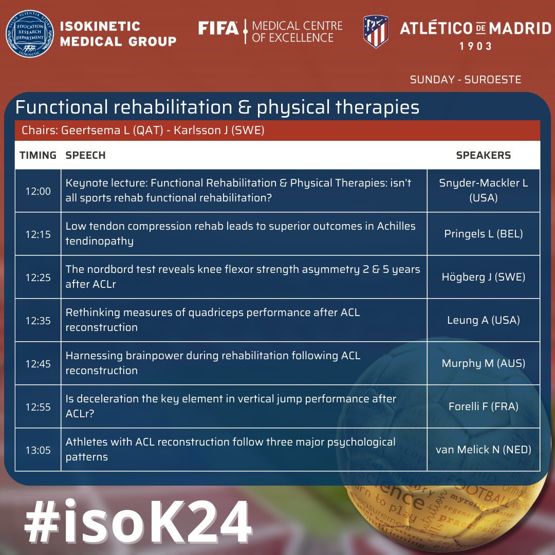 ⭐#isoK24 Madrid Conference Programme➡️ NEXT GENERATION LEADERS ⚽ Selected authors of the very best Free Communication submissions will grace the stage as the prestigious Next Generation Leaders of Football Medicine 😎⭐Vamos!