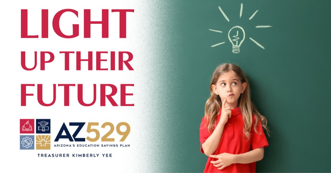 Start saving for your child's bright future with an @AZ_529 Education Savings Plan! With a tax-advantaged @AZ_529 Plan, you can save for college, community college, vocational school, apprenticeships and private K-12 education. 📚 Get started here: az529.gov