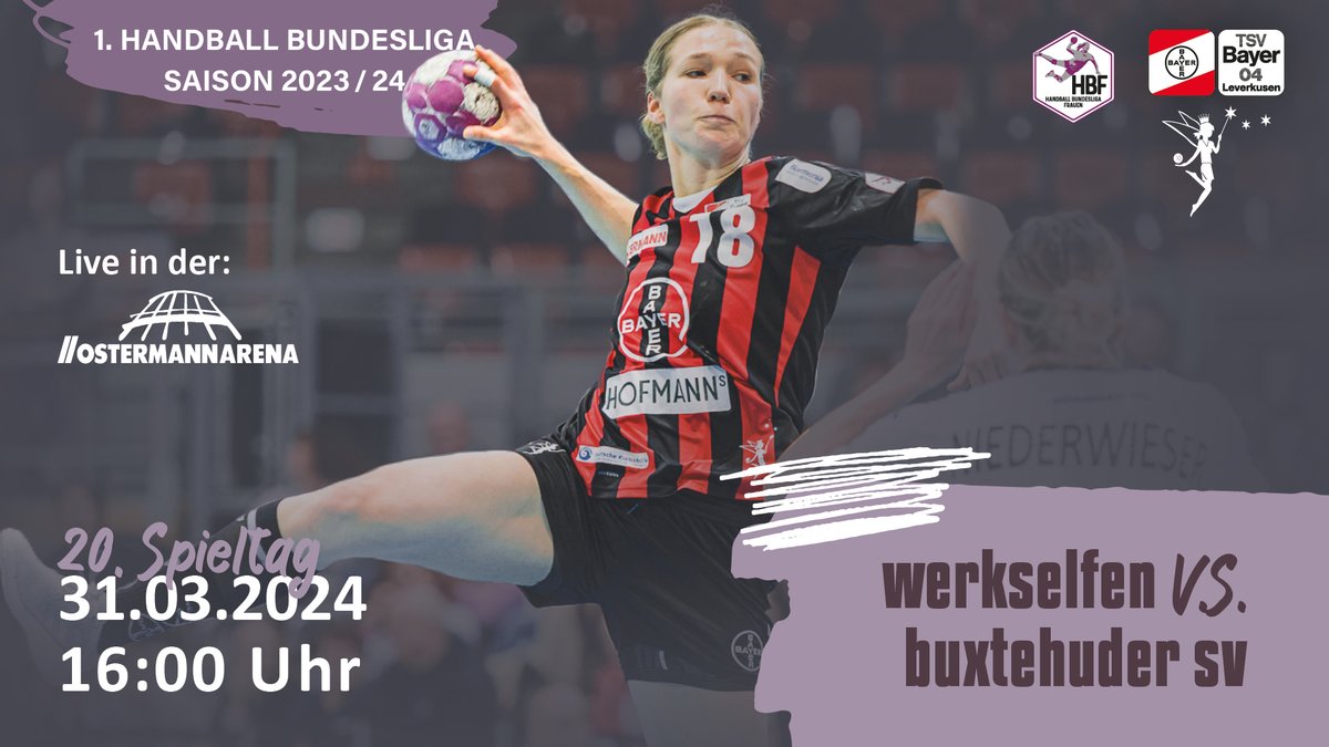 Auf ins letzte Drittel der Handball-Saison! Kommt in die Ostermann-Arena und unterstützt unsere Werkselfen gegen die Mannschaft vom Buxtehuder SV. Anpfiff ist am Sonntag um 16:00 Uhr. Auf geht's!