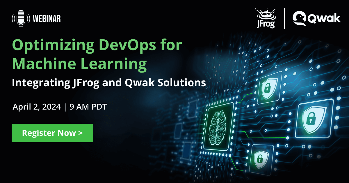 jfrog's tweet image. Looking to manage #MLmodels in your #DevOps pipeline? 

Join JFrog &amp;amp; Qwak on Tuesday, April 2nd at 9am PT to learn the best practices for bridging the gap between traditional software CI/CD and the emerging demands of MLOps. 

Register now: jfrog.co/4awjVhR