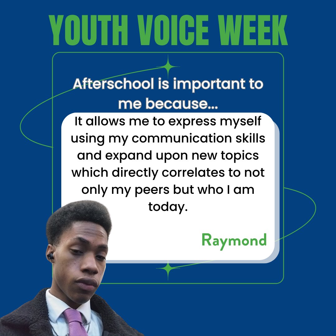 Happy Youth Voice Week! Today we are highlighting Raymond! Afterschool matters to him because he is able to strengthen his communication skills and express himself to his peers, allowing for positive group collaboration and understanding. #youthvoiceweek #afterschoolmatters