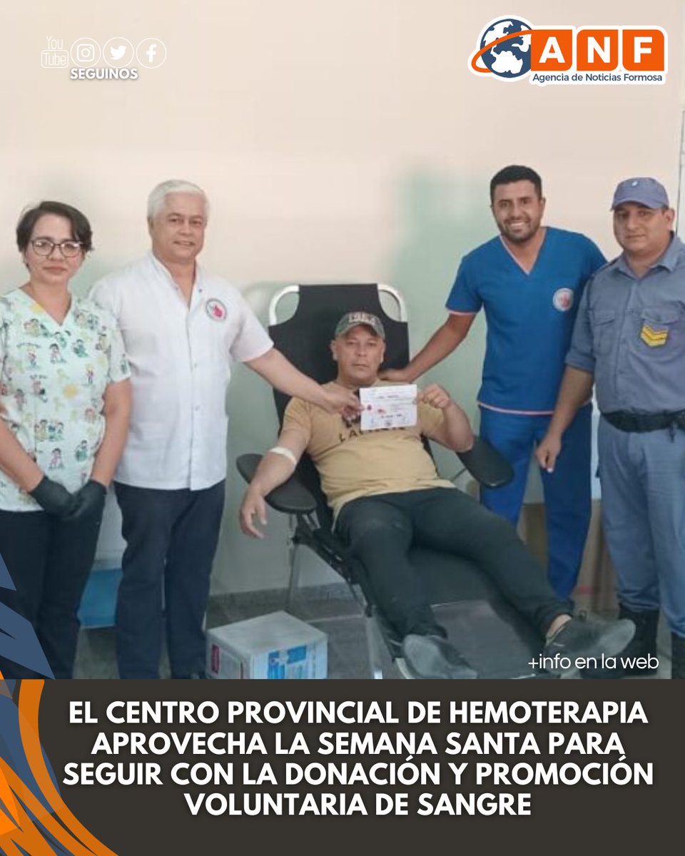 NoticiaFormosa's tweet photo. 🩸El director del Centro Provincial de Hemoterapia,el doctor Víctor Cambra, resaltó la colecta solidaria de Semana Santa organizada en el interior provincial este martes 26. Esa colecta,en las localidades de Laguna Yema y Las Lomitas, consistió en la donación voluntaria de sangre https://t.co/wKRp2B1NWh