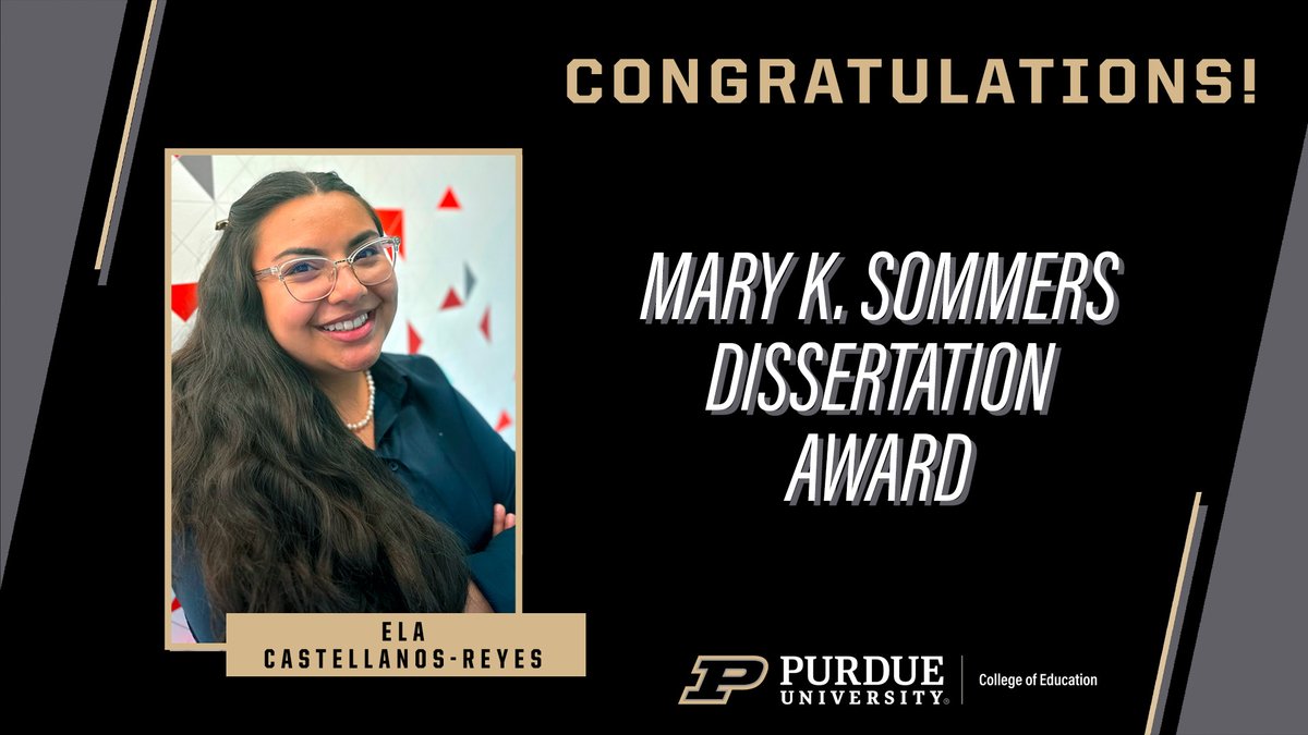 PurdueEDU's tweet photo. Congrats to #BoilermakerEducator Dr. Ela Castellanos-Reyes, former graduate student &amp; now assistant professor at @NCState, for receiving a #PurdueEDU Mary Kay Sommers Dissertation Award! 👏 👏 https://t.co/Hr9RI3EOYq