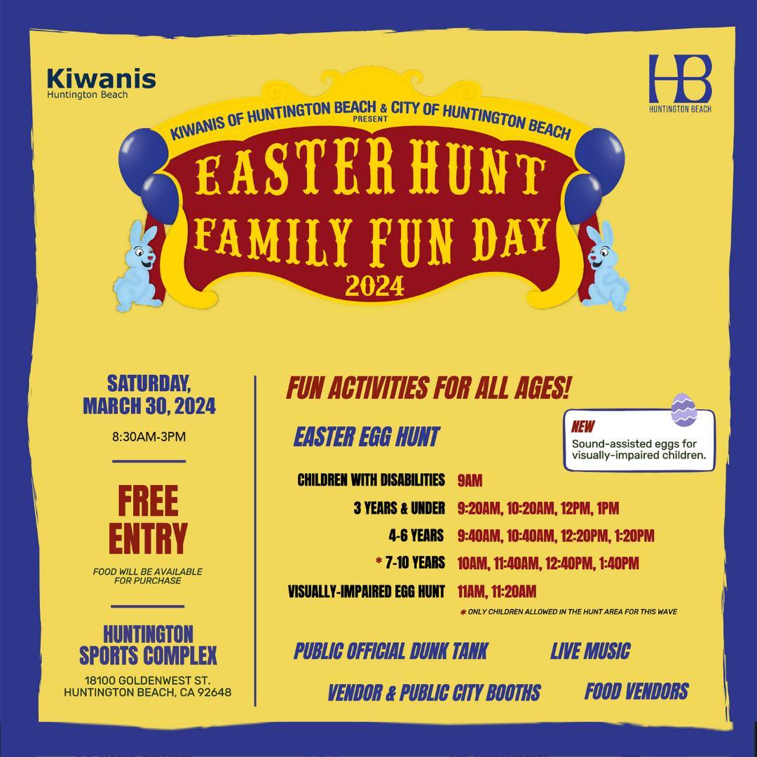 Join us March 30th for the annual Easter Hunt & Family Fun Day! Come to the Huntington Sports Complex to hunt for candy, take a picture with the Easter Bunny, dunk a public official, & enjoy live music! Don't forget to stop by one of our food vendors to enjoy a treat.