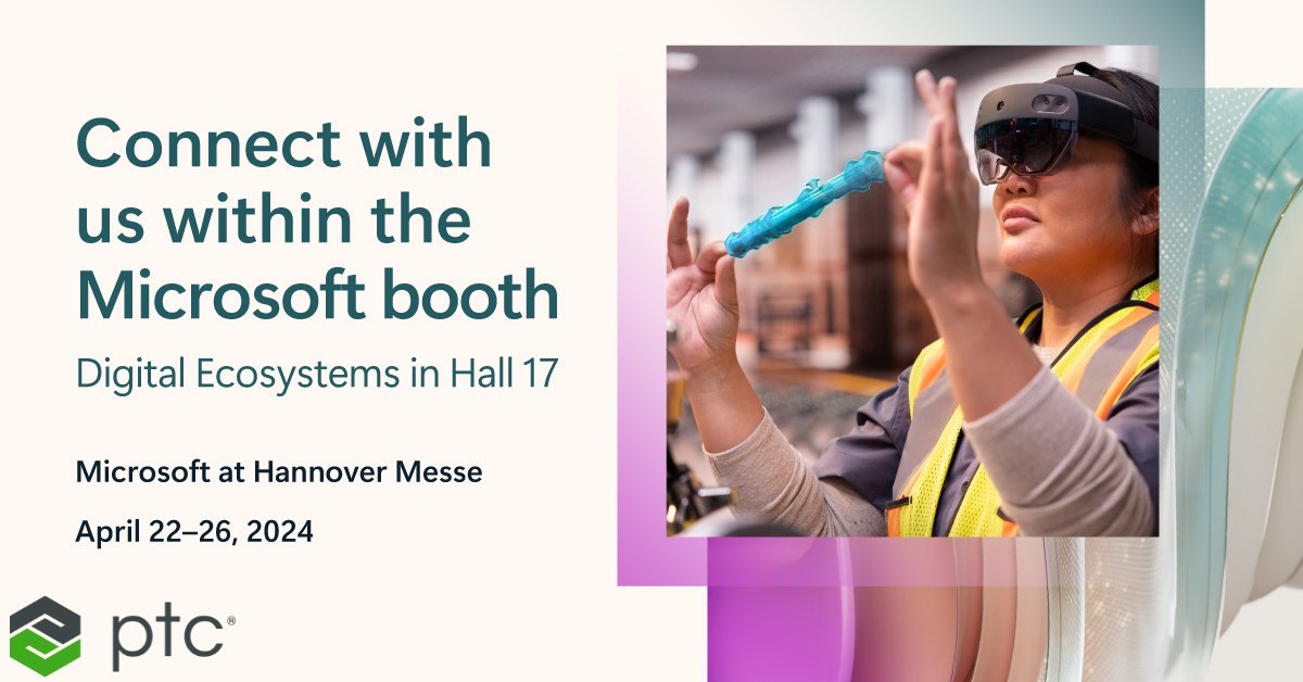We are excited to announce that PTC will be in the @MsCloud booth at Hannover Messe this year! Join us there to learn about PTC technology and experience a @Vestas Digital Thread demo! Learn more: ptc.co/4EXh50QYRJX #HM24 #MSCloud