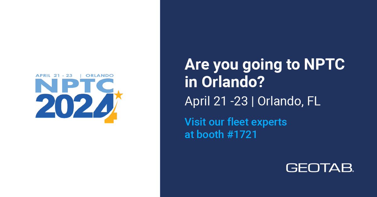 We're just 1 month away from #NPTC2024 in Orlando! 🚚 Join us from April 21 - 23 to explore the world of telematics at booth #1721. ow.ly/zJmb50R2fLx