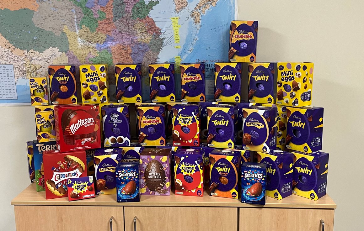 A huge well done to colleagues from AKW and DLP for their egg-cellent efforts in our annual Easter Egg appeal. We've collected 331 eggs, chocolate rabbits and Mini Egg bags this year which will be distributed to local good causes in the next few days! 🐣