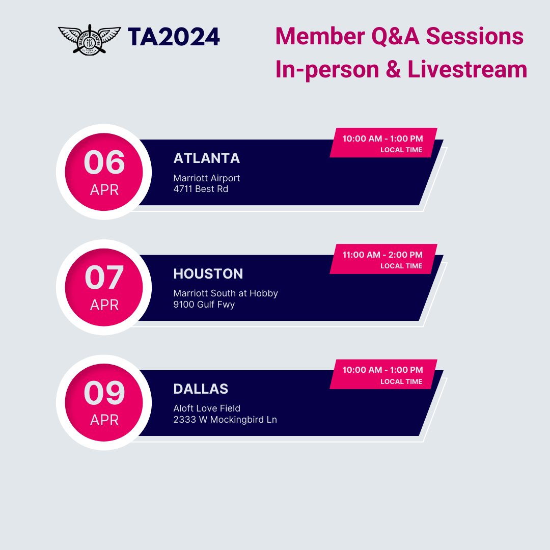📢 Attention TWU 556 members! Have you reviewed the new TA2024 yet? To help you make an informed decision when you vote on April 10th, we have provided multiple resources to get your questions answered. 💬✅ Join us today in LA or watch the live stream on the website at 10AM PT.