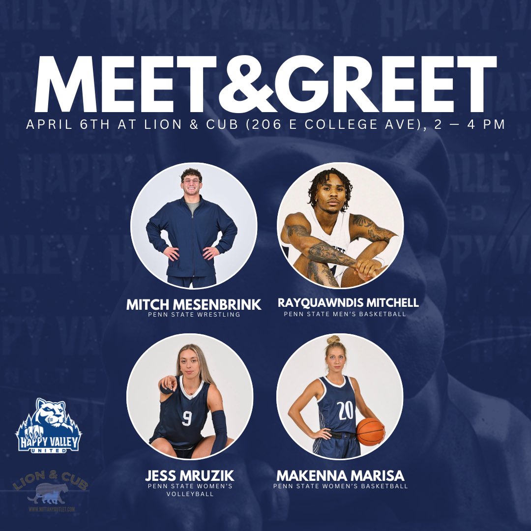 We Are… excited to partner with Lion &amp; Cub to host a meet and greet, see you there🦁

*Items for autographs must be purchased from Lion &amp; Cub with proof of purchase*

#WeAre | #HappyValleyUnited #NIL
