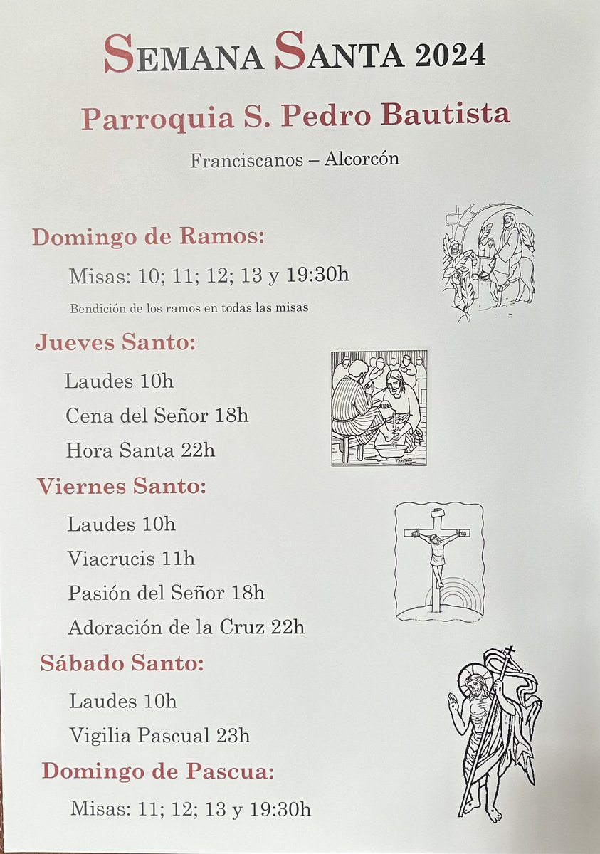 #PazyBien #SemanaSanta2024 Os dejamos los horarios de estos días. <a href="/PJAlcorcon/">PJAlcorcón</a> <a href="/misasorg/">Misas.org ⛪</a>