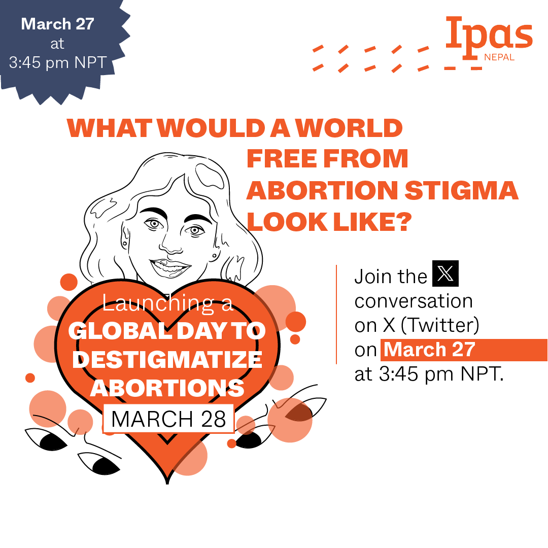 Join us tomorrow, March 27, at 3:45 pm NPT for a conversation on "What Would A World Free From Abortion Stigma Look Like?"

Link to Twitter Space: x.com/i/spaces/1nAKE…

Hosted by: Ipas Nepal, Ipas Bangladesh, Ipas IDF, and Ipas Nigeria.

#March28 #DestigmatzieAbortion