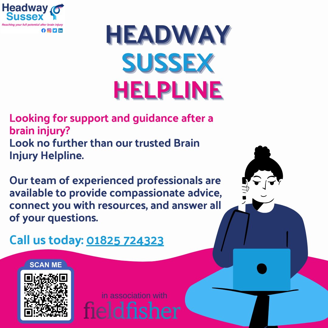 🧠 Need support with brain injury? 
Look no further! 
Headway Sussex helpline: 01825 724323. 

You're not alone on this journey. 
#Helpline #BrainInjurySupport #HeadwaySussex 📞