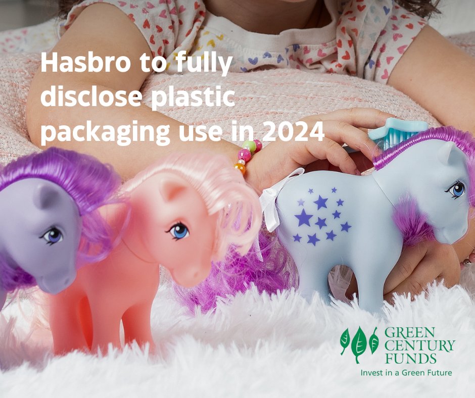 Green Century has engaged Hasbro, the toy manufacturer, to fully disclose their plastic packaging use. With transparency of its plastic use, Hasbro is positioning itself to be a more sustainable company, reducing the impact of microplastics