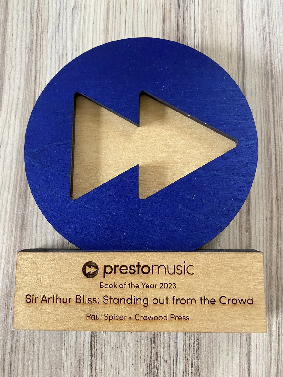 I was honoured to be given this award by @PrestoMusicCom for my biography of Sir Arthur Bliss published last year by @crowoodpress. Fascinating composer and man.