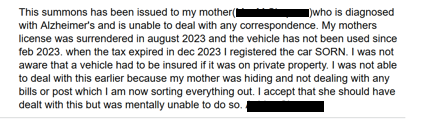 This happened last week An 82-year-old from Bury St Edmunds with Alzheimer's convicted of not having the right car insurance The Single Justice Procedure magistrate didn't send the case back to DVLA to see if a conviction could be avoided