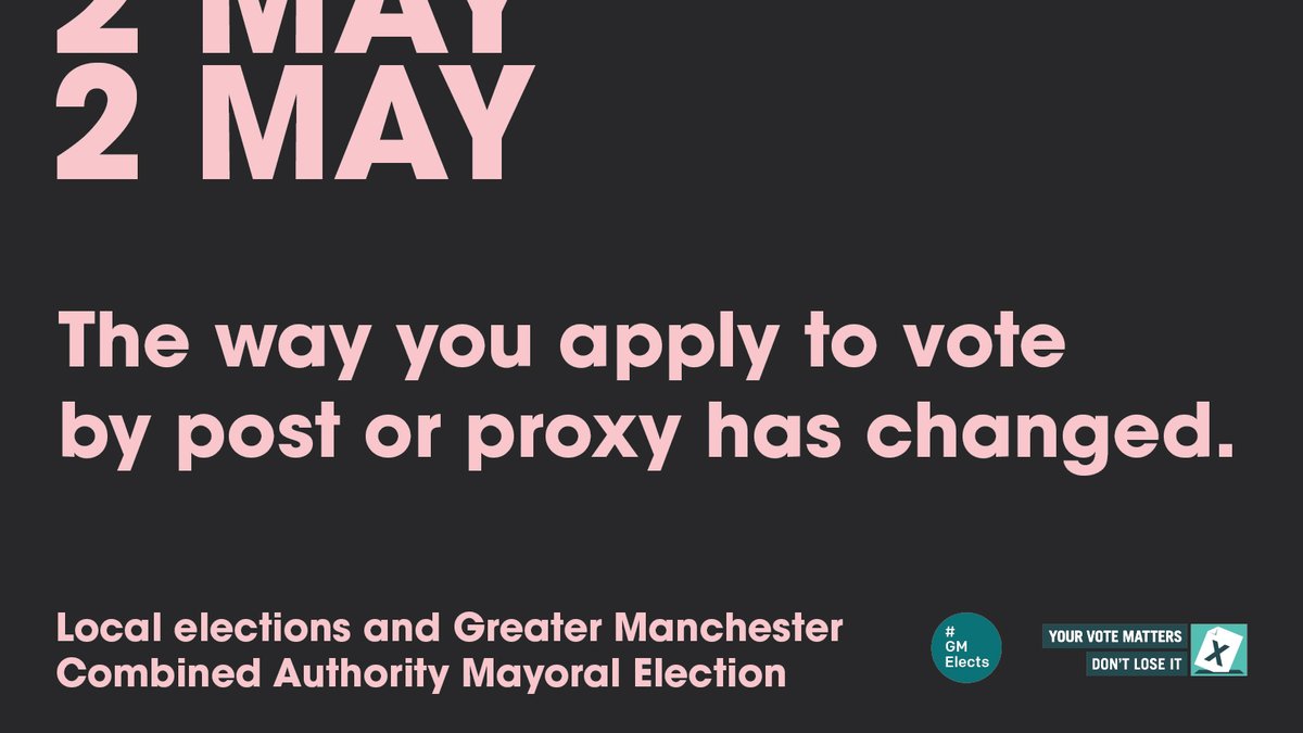 The way we apply to vote by post or proxy has changed. Find out what you need to do if you're planning to vote by post in the local and GMCA Mayoral elections on 2 May. Learn more: electoralcommission.org.uk/waystovote #LocalElection #GMElects