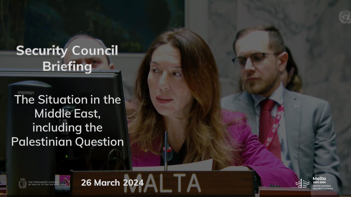 [1/2] Today, the #UNSC met for an #MEPQ briefing on the implementation of resolution 2334. #Malta stressed that settlements are illegal under international law. They are an obstacle to peace & threaten the viability of a two-State solution.

@MaltaGov 🇲🇹
@UN 🇺🇳