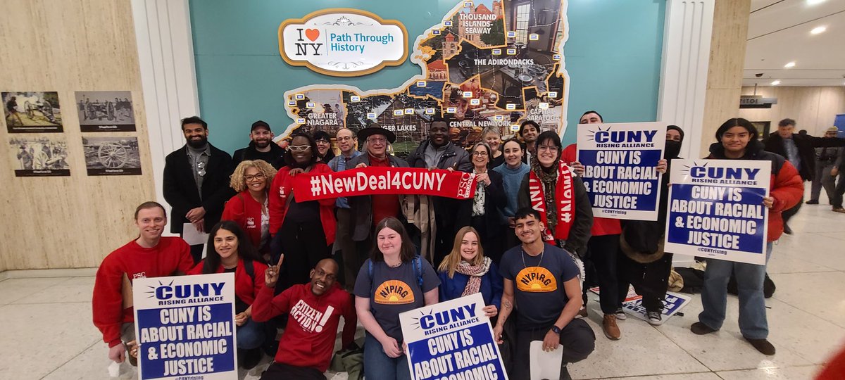 PSC and @CUNYRising members in Albany to keep pushing for full funding in the #NYSBudget and #TaxTheRich #NewDeal4CUNY