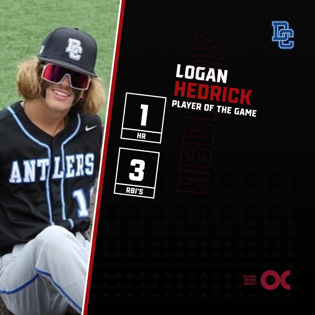 KREFSportsTV (@krefsportstv) on Twitter photo Antlers OF Logan Hedrick (<a href="/logan_h36/">Logan_H</a>) was the <a href="/okchristian/">Oklahoma Christian University</a> Offensive Player of the Game in the 4-2 win over Norman.
The Connors State commit had a great day at the plate. Hedrick had a Solo HR in the Bottom of the 4th.
<a href="/AntlerBaseball/">Deer Creek Baseball</a> Antlers OF Logan Hedrick (<a href="/logan_h36/">Logan_H</a>) was the <a href="/okchristian/">Oklahoma Christian University</a> Offensive Player of the Game in the 4-2 win over Norman.
The Connors State commit had a great day at the plate. Hedrick had a Solo HR in the Bottom of the 4th.
<a href="/AntlerBaseball/">Deer Creek Baseball</a>