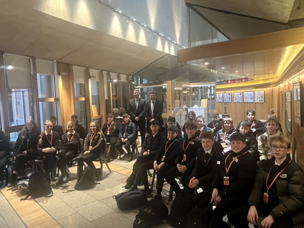 Another brilliant visit to the <a href="/ScotParl/">Scottish Parliament</a> today. S1 pupils were able to meet and question (or rather interrogate 😂) Regional MSP’s <a href="/BrianWhittle/">Brian Whittle OLY</a> and <a href="/colinsmythmsp/">Colin Smyth MSP</a>. We then watched Topical Questions and had an impromptu chat with <a href="/EmmaHarperMSP/">Thick As Mince</a>. Thank you all for your time!