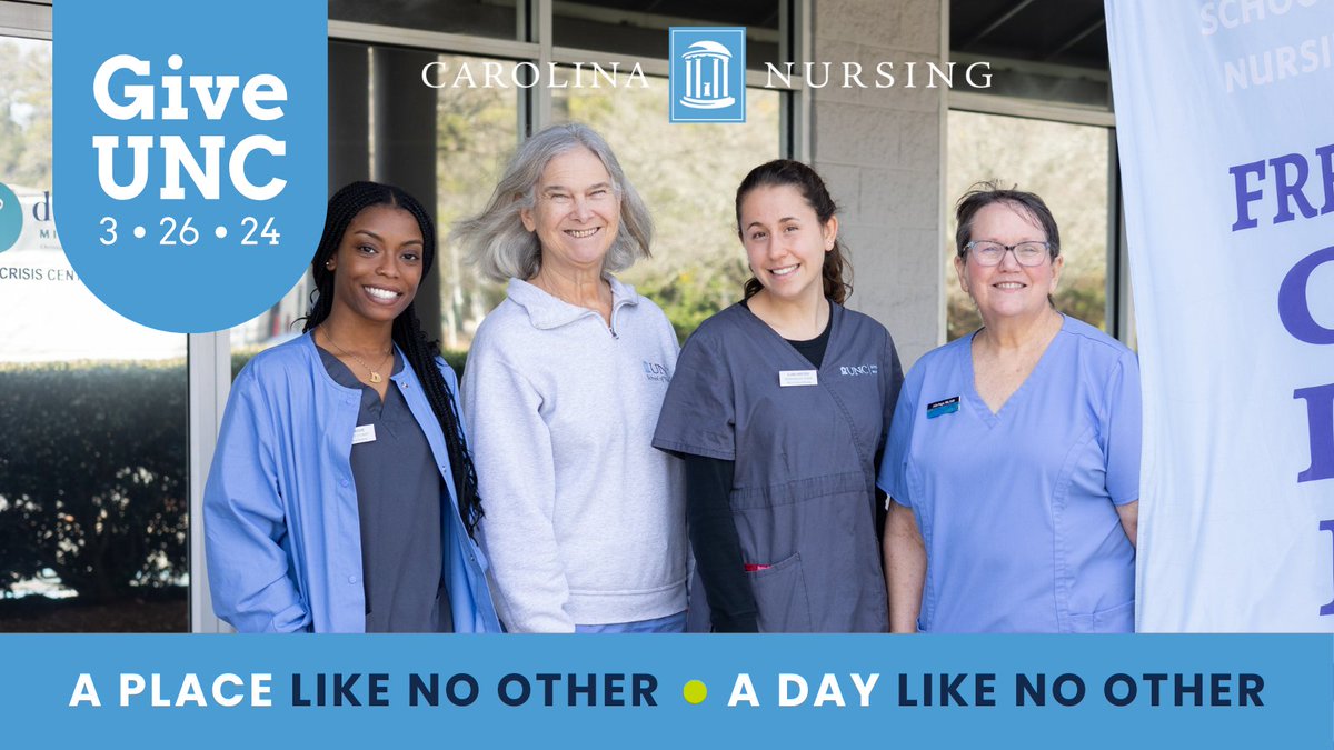 🚨Lunchtime #GiveUNC challenge alert! Ashley Leak Bryant, Ph.D. ’11 will make a $3,000 gift to the School of Nursing once 10 Carolina Nursing faculty and staff members make a gift to any fund at the School of Nursing on GiveUNC between 12 – 1 PM EST. giveunc.unc.edu/cause/school-o…